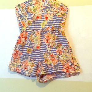 Floral print striped romper